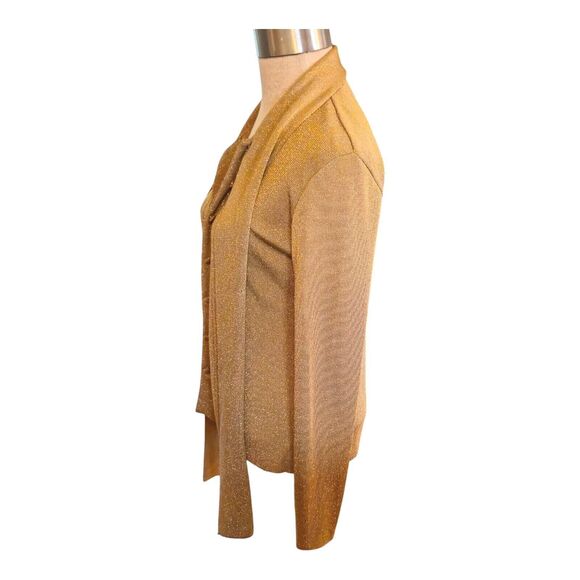 Saks Fifth Avenue Made in Italy Gold Shiny Pullover Scarf Tie Sweater Size M - Picture 5 of 8